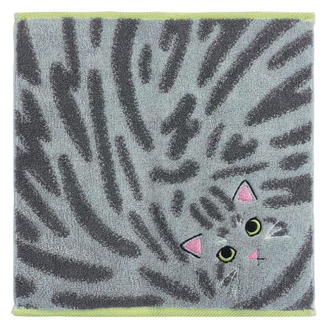 【今治毛巾】Uchinoko 我的小貓緹花手帕/灰色虎斑貓