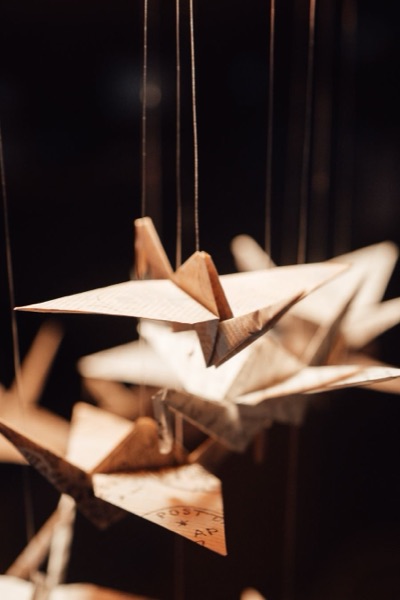 Hanging paper cranes